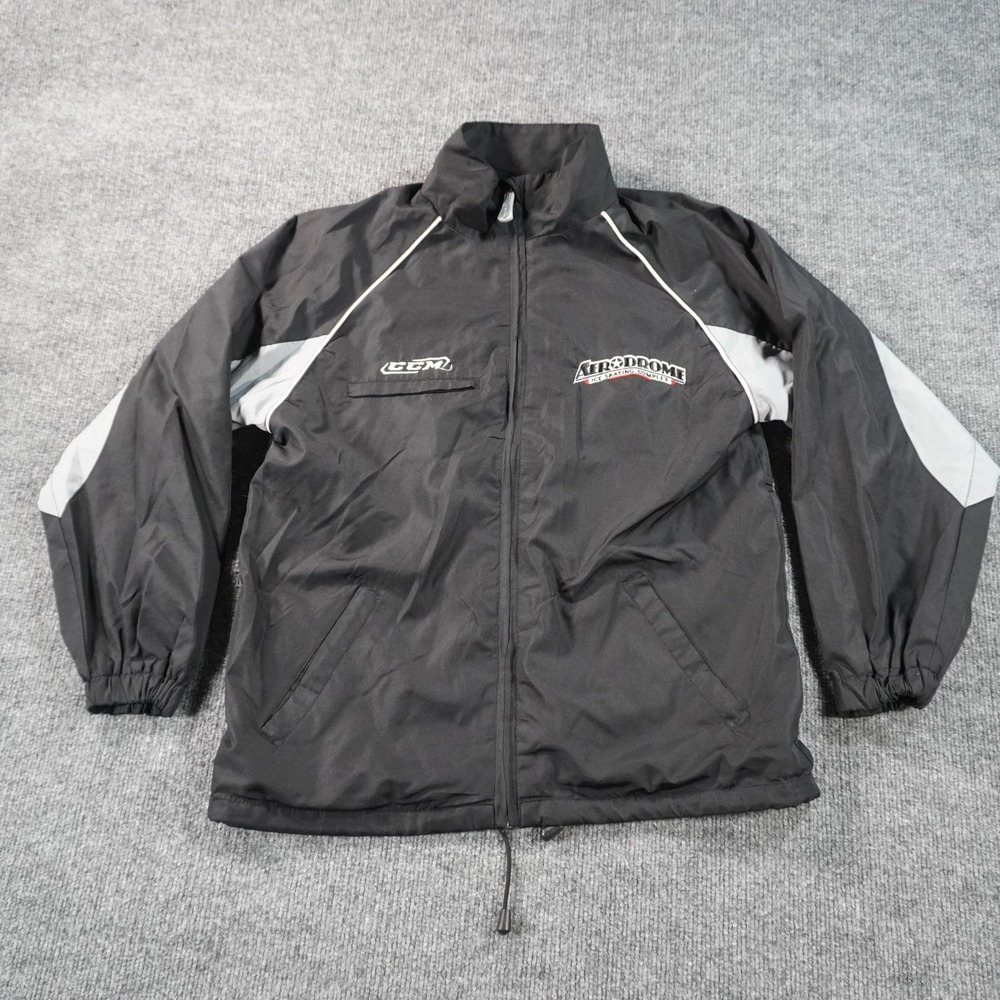CCM Windbreaker Jacket Mens Medium Black Aerodrome Ice Skating Complex Full Zip